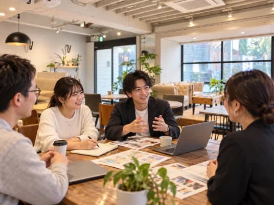 資料を広げ、ノートPCを前に話し合う人たち